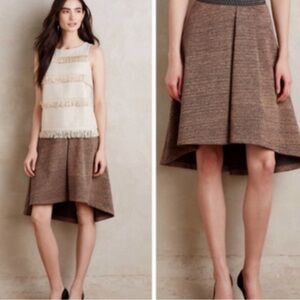 Anthropologie HD in Paris Metallic Gold Full High Low Skirt Sz M